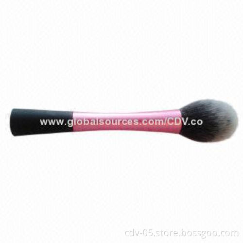 Makeup brush, made of metallic and plastic handle with rubber finish, tricolor synthetic hair